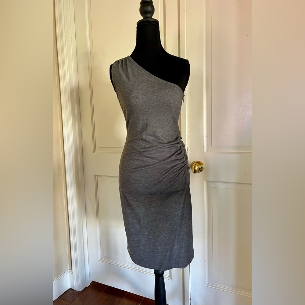 Vintage Banana Republic Charcoal Italian Fabric  One-Shoulder Dress Early 2000s